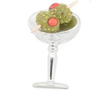 Betsey Johnson Martini Glass Olive Brooch Pin New